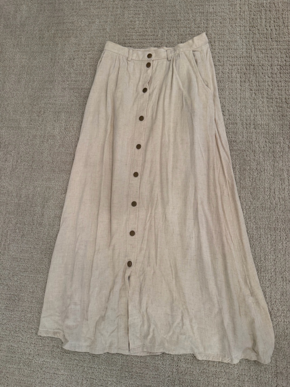 Button-Front Maxi Skirt in Natural Linen